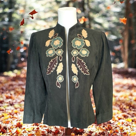 Dressbarn Jacket with Appliques in Green Gold and Brown Size Small - Picture 7 of 7